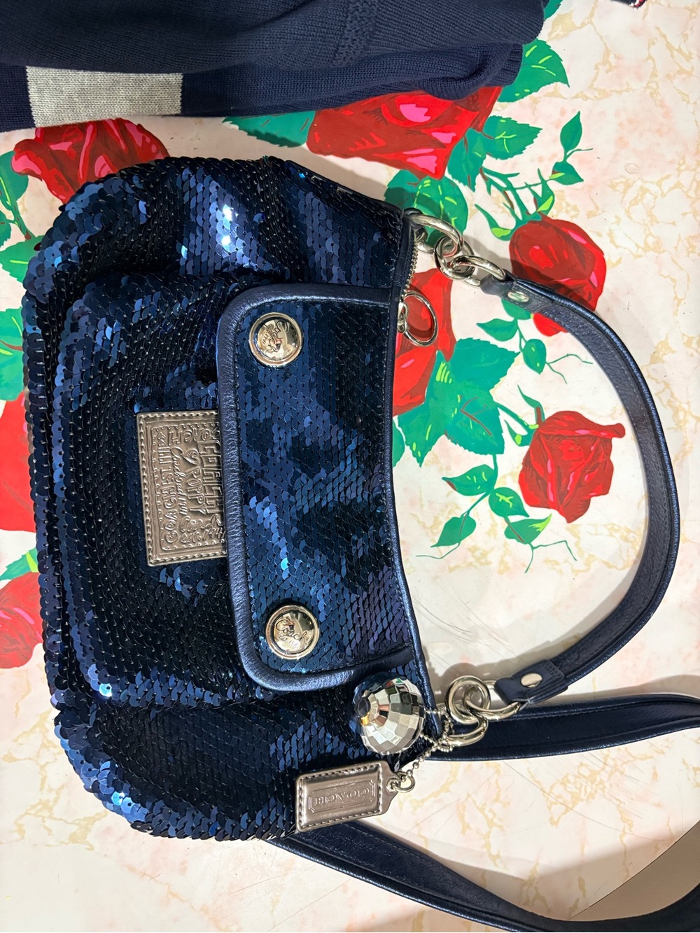 Coach Poppy vintage blue sequin purse Disco Ball and dust bag